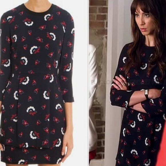 A.L.C. Size 6 Tiered Mini Dress Tordi Midnight Printed Floral Silk Crepe - Picture 3 of 8